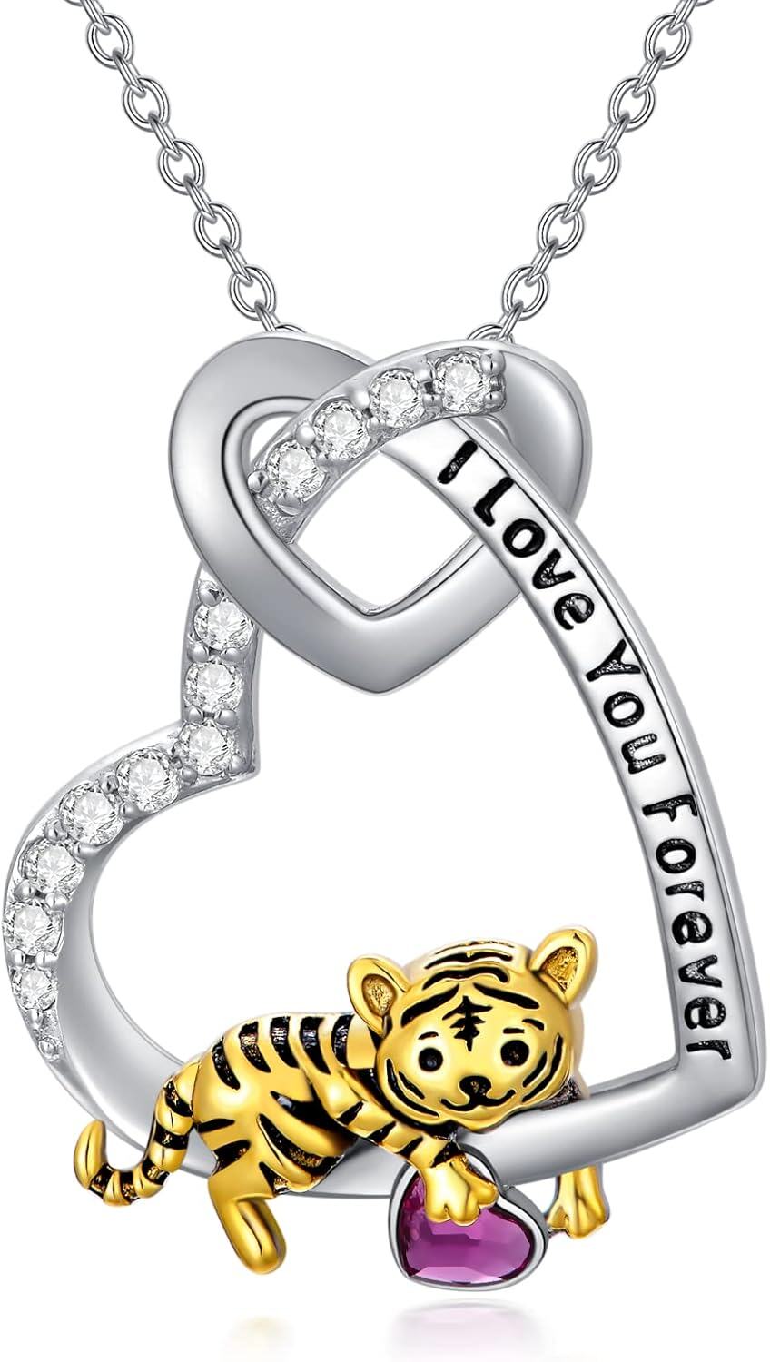  Metal Austrian Crystal Elephant Koala Sloth Heart Pendant Necklace Valentine Gift -Heart with Tiger