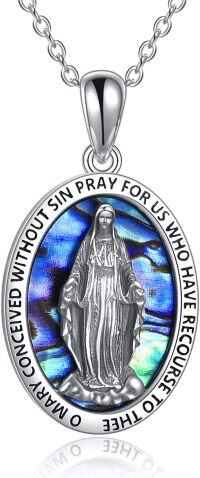 wholesale 925 Sterling Silver Virgin Mary Pendant Necklace with Abalone Shell and Pray for Us Inscription - Religious  for Women Girls-Virgin Mary Necklace