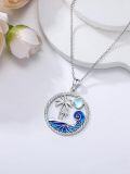 wholesale 925 Sterling Silver Blue Enamel Ocean Wave & Palm Tree Pendant Necklace for Women Girls Gifts-0-4