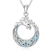 TOUPOP 925 Sterling Silver Abalone Shell Dragon Pendant Necklace-undefined