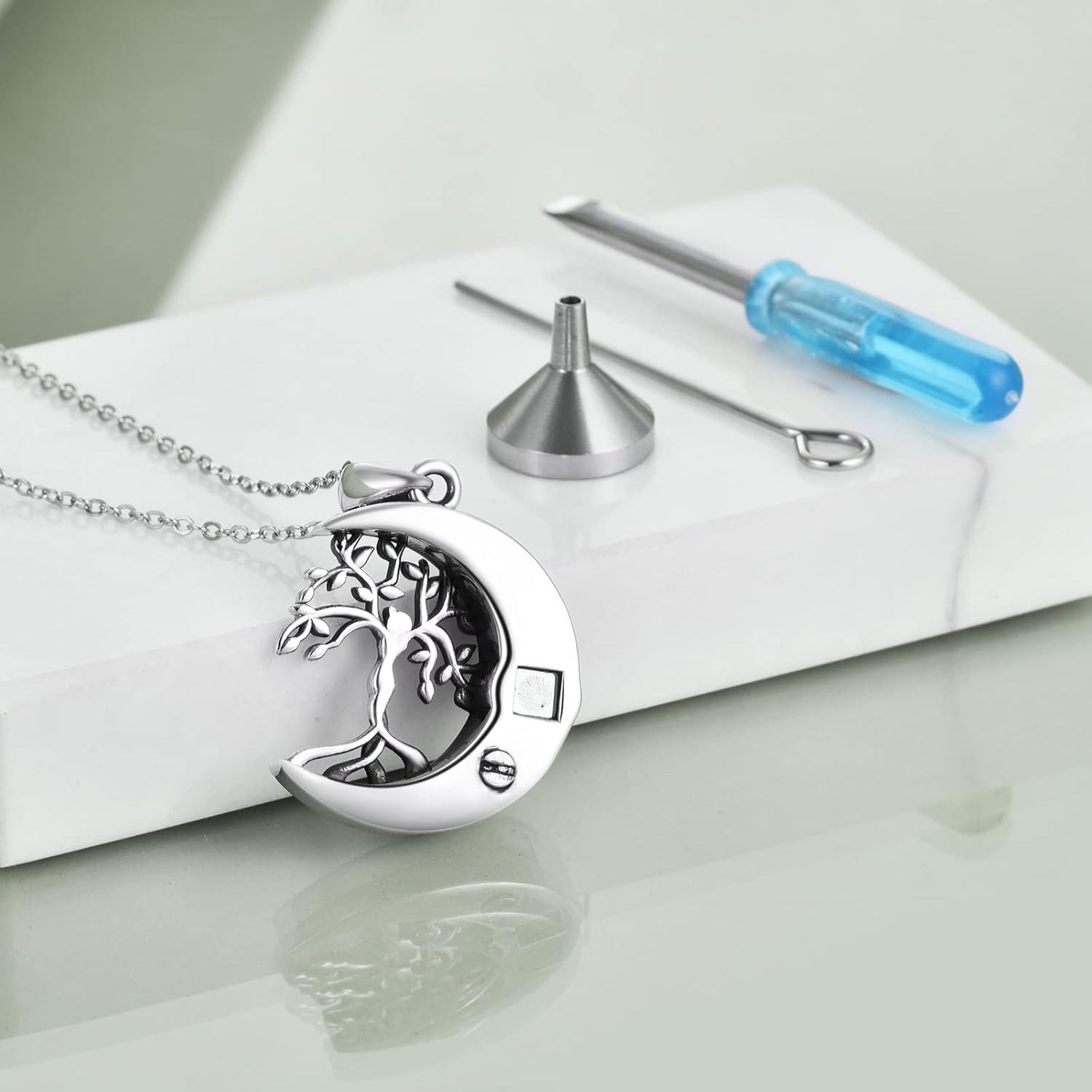 Sterling Silver Moonstone Tree of Life Necklace I Love You in 100 Languages Cremation Jewelry for Women Girls-0-3