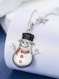 wholesale 925 Sterling Silver Snowman Pendant Necklace with Black Gems & Rubies, Snowflake Chain, Winter Christmas Gift for Women-0-2