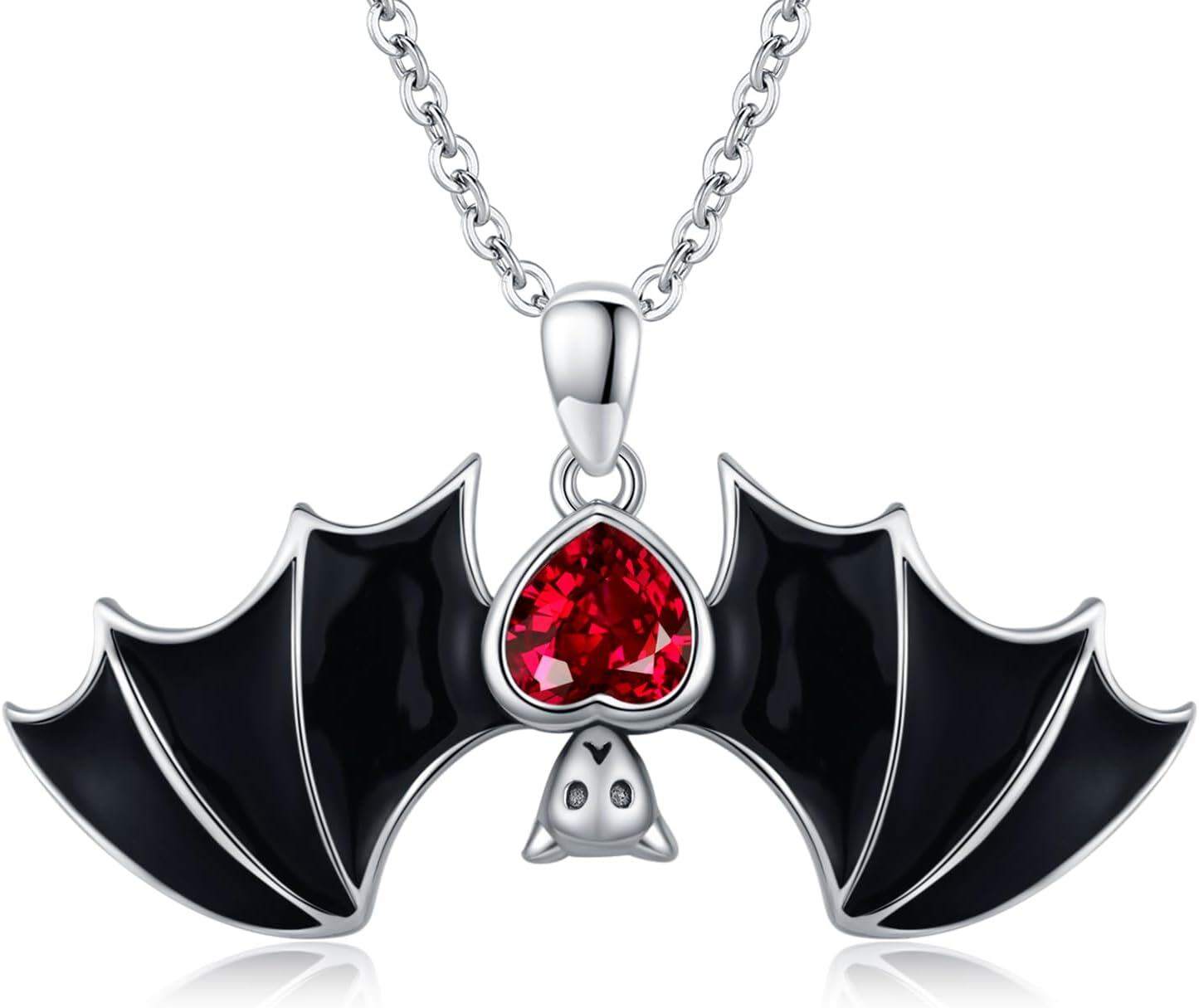Sterling Silver Bat Necklace Gothic Jewelry for Women Men Halloween Birthday-0-0