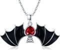wholesale 925 Sterling Silver Black Enamel Red Crystal Heart Bat Pendant Necklace Gothic Jewelry for Women and Men Halloween Gift-0-0