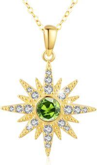wholesale Sterling Silver Gold Plated Opal Moonstone Birthstone Starburst Necklace for Women-August Stone