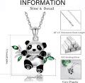 wholesale 925 Sterling Silver Cute Panda Bear with Bamboo Leaves Pendant Necklace for Women Animal s-0-5