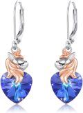 wholesale 925 Sterling Silver Unicorn Blue Crystal Heart Drop Earrings-0-0