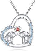 wholesale 925 Sterling Silver Elephant Love Heart Pendant Necklaces with Blue Crystal Stones s for Women Girls-0-0