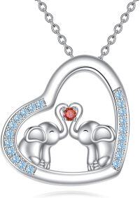 wholesale 925 Sterling Silver Elephant Love Heart Pendant Necklaces with Blue Crystal Stones s for Women Girls-Elephant Necklace