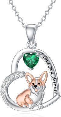 wholesale Sterling Silver Birthstone Dachshund Necklace Dog Lover Gift-2-05-May