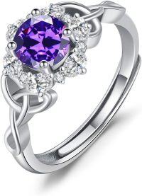 wholesale Sterling Silver Zircon Celtic Birthstone Adjustable Ring for Women-02-February