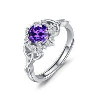wholesale 925 Sterling Silver Rings Wholesale With Pink Crystal Center Stone Surrounding Diamonds-02-February