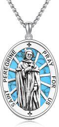 wholesale 925 Sterling Silver Turquoise St Peregrine Medal Prayer for Us Pendant Necklace-0-0