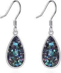 wholesale 925 Sterling Silver Metal Stone Teardrop Abalone Shell Drop Earrings with Celtic Design and Triple Moon Pendant for Women-2-Leaf Earrings