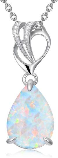wholesale 925 Sterling Silver White Opal & Lab Grown Diamond Teardrop Pendant Necklace, Elegant Gift for Women-Style A