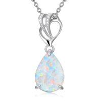 wholesale 925 Sterling Silver Pear Cut Opal Pendant Necklace-Style A