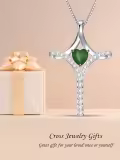 TOUPOP Sterling Silver Gemstone Heart Cross Pendant Necklace for Women-0-4
