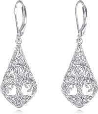 wholesale 925 Sterling Silver Filigree Tree of Life Heart Drop Leverback Earrings-Silver