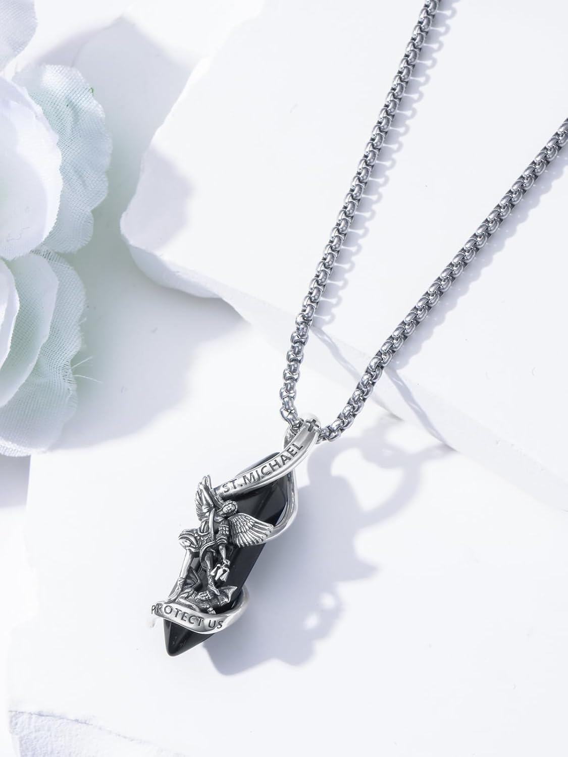 Sterling Silver Saint Michael Christopher Pendant Necklace-0-3