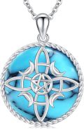 wholesale 925 Sterling Silver Round Pendant with Blue Stone and Pentagram Design Witch's Knot Necklace-0-0