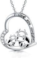 wholesale 925 Sterling Silver Cow Heart Pendant Necklace with Cubic Zirconia and Engraved Message I Love You Forever - Mother's Day Gifts for Mom Wife Girlfriend Daughter-0-0