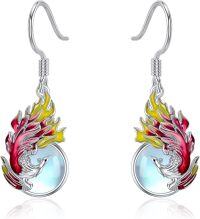 wholesale 925 Sterling Silver Firebird Moonstone Drop Earrings for Women Gift Idea-Phoenix Flame