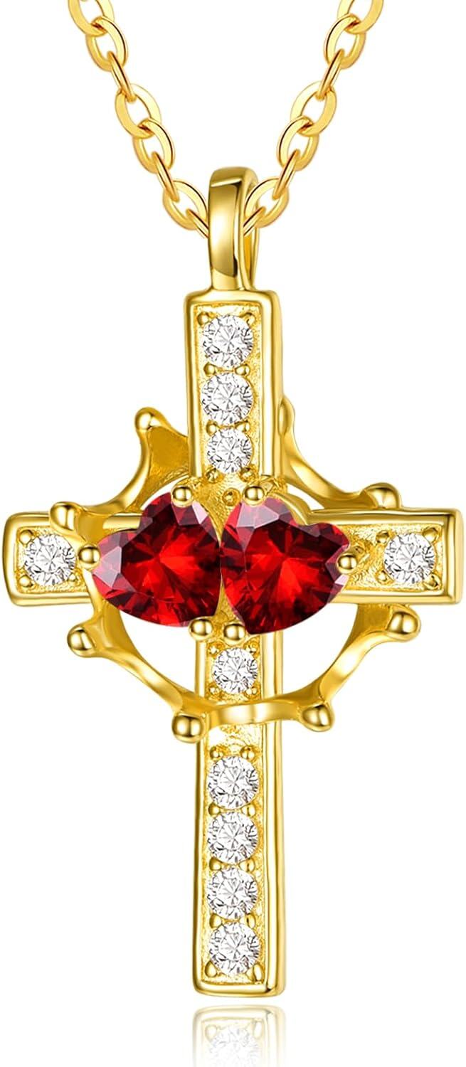 Sterling Silver Birthstones Gold Cross Necklace for Women -01-01-Jan-Jan-01-01-Jan-Jan