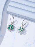 wholesale 925 Sterling Silver Green Crystal Heart-Shaped Shamrock Drop Earrings Irish Celtic Knot  for Women Girls-0-3