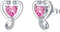 wholesale 925 Sterling Silver 12 Months Birthstone Stethoscope Heart Stud Earrings for Women-Pink