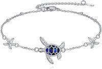 wholesale 925 Sterling Silver Blue Sea Turtle Starfish Charm Ankle Anklets for Women Girls Beach Foot  6-8 Adjustable Chain Length-Sea turtles