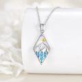 wholesale 925 Sterling Silver Cubic Zirconia-Shaped Mountain and Tree Design with Blue Opal Inlay Pendant Necklace-0-1