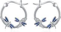 wholesale 925 Sterling Silver Dragonfly Blue Enamel Huggie Hoop Earrings for Women Gift Ideas-Dragonfly