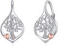 wholesale 925 Sterling Silver Tree of Life Heart Shape Hypoallergenic Leverback Dangle Drop Earrings for Women and Teen Girls-0-0