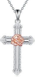 wholesale 925 Sterling Silver Rose Gold Plated Cross Pendant Necklace for Women - Religious s-0-0