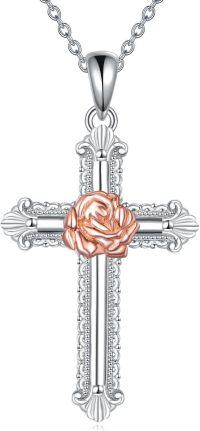 wholesale 925 Sterling Silver Rose Gold Plated Cross Pendant Necklace for Women - Religious s-Cross-RoseⅢ