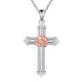 wholesale 925 Sterling Silver Rose Cross Pendant Necklace-0-0