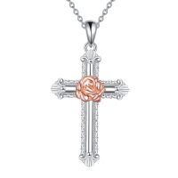 wholesale 925 Sterling Silver Rose Cross Pendant Necklace-Cross-RoseⅢ