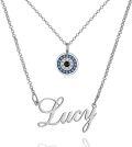 wholesale 925 Sterling Silver Personalized Name Plate with Blue Crystal Evil Eye Charm Necklace for Women's s-0-2