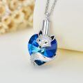 wholesale 925 Sterling Silver Blue Crystal Fox Head Pendant Necklace with Chain-0-3