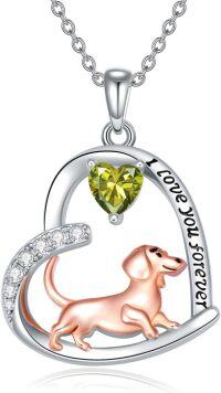 wholesale Sterling Silver Birthstone Dachshund Necklace Dog Lover Gift-1-08-August