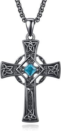 wholesale Sterling Silver Garnet Celtic Cross Necklace for Men 22 +2 Chain-Black-March