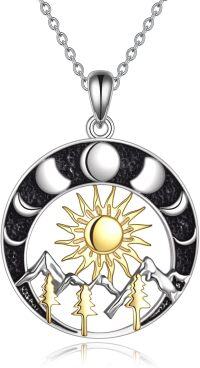 wholesale 925 Sterling Silver Nature Sun & Moon Mountain Pendant Necklace for Women-Silver mountain sun tree necklace