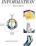 wholesale S925 Sterling Silver 14K Gold Plated Sunflower Mother Necklace with Blue Crystal for Mom Grandma Gift-0-5