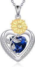 wholesale 925 Sterling Silver Blue Crystal Sunflower Heart Pendant Necklace  for Women-0-0