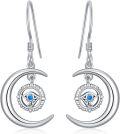 wholesale 925 Sterling Silver Crescent Moon Blue Crystal Evil Eye Hamsa Drop Earrings for Women-0-0
