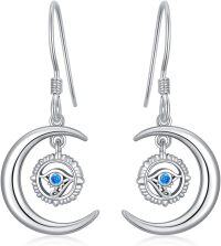wholesale 925 Sterling Silver Crescent Moon Blue Crystal Evil Eye Hamsa Drop Earrings for Women-Evil Eye