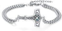 wholesale 925 Sterling Silver Nordic Jewelry - Thor's Hammer and Vegvisir Compass Charm Bracelet  for Men-Vegvisir