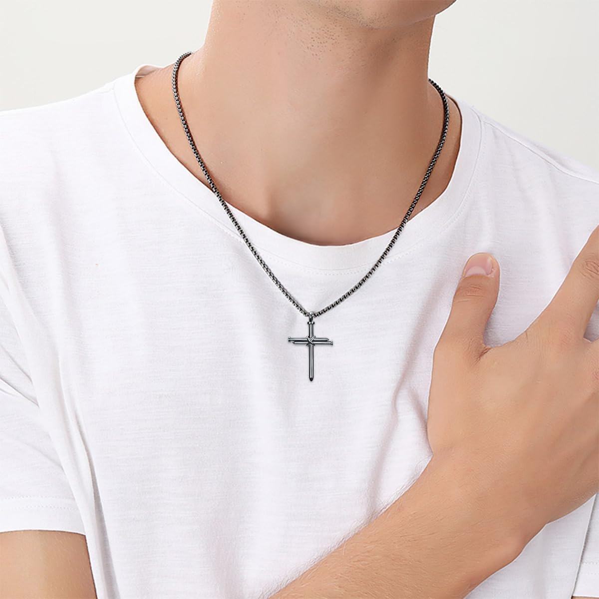 wholesale 925 Sterling Silver Nail Cross Necklace - Mens Religious s-0-4