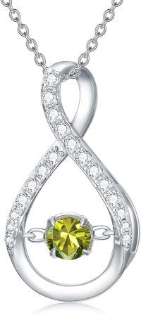 wholesale 925 Sterling Silver Sparkle Birthstone Infinity Pendant Necklace for Women-8-August-Peridot