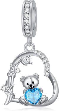 wholesale 925 Sterling Silver 12 Month Birthstone Teddy Bear Charms Bracelet Jewelry Gifts-December